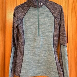 Under Armour Womens Blue Space Dye Quarter‎ Zip Pullover Thumbholes Small